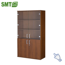 Modern library MDF wood bookcase with glass doors furniture